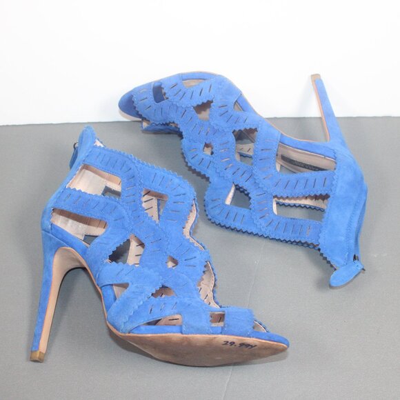 Women’s Size 7.5 Zara Blue Suede Cutout Heels | Statement Stiletto Shoes - Picture 1 of 10